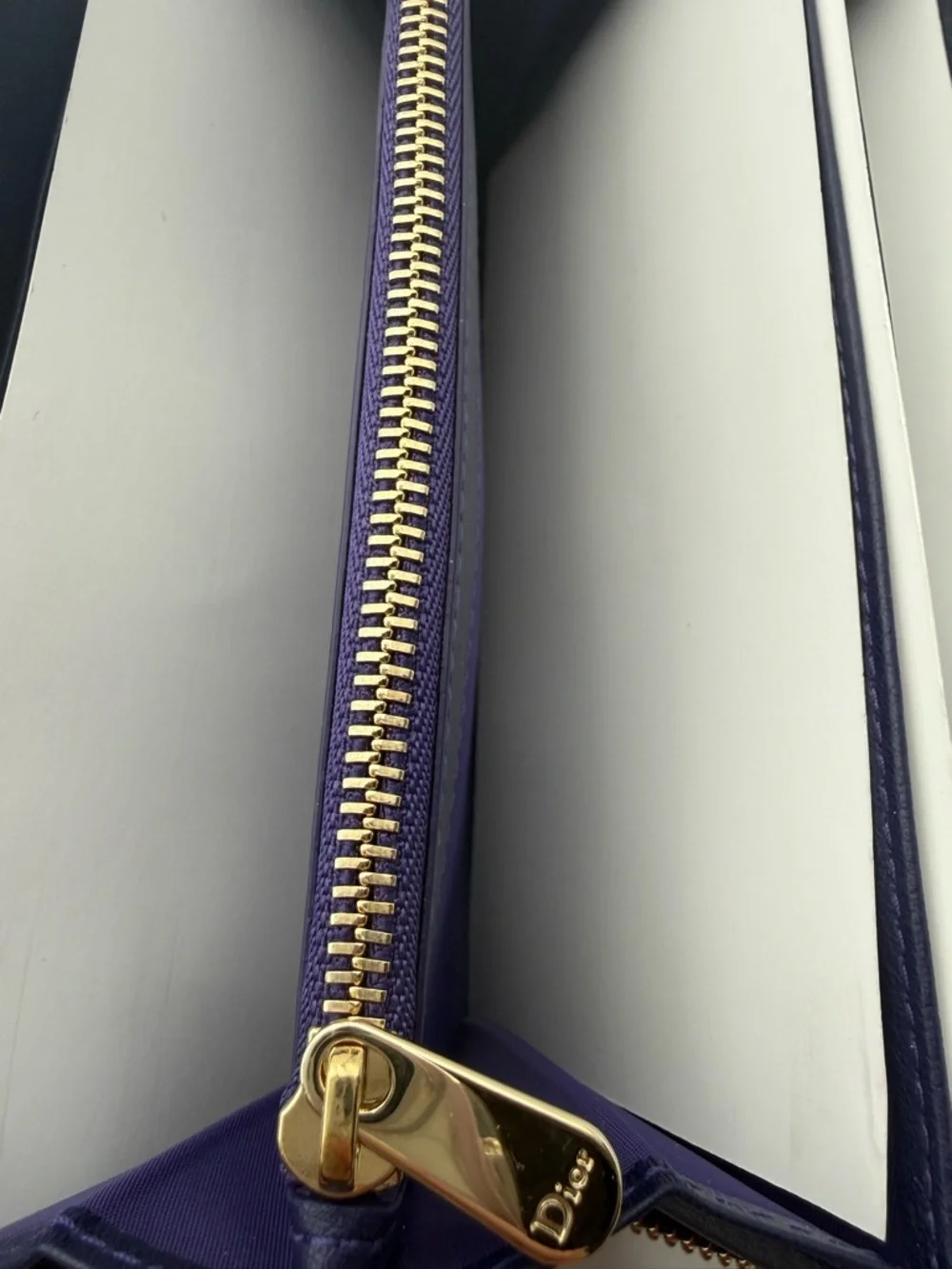 Dior Patent Quilted Zip Wallet in Deep Purple with Gold Charms